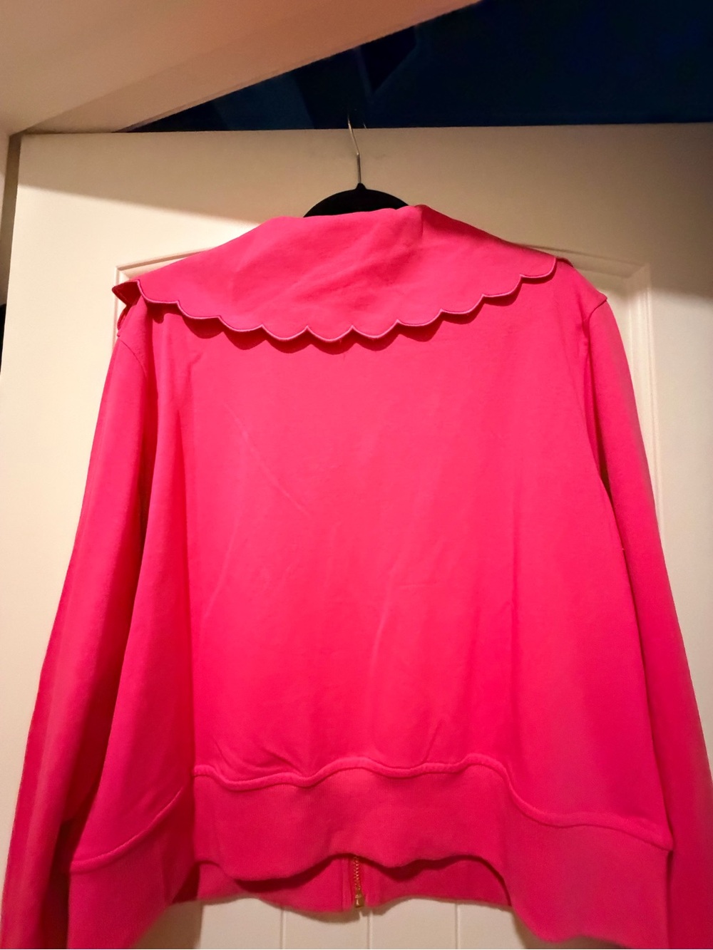 Hot Pink Scalloped-Collar Zip Cardigan - Picture 5 of 6